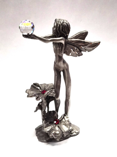 Vintage 1988 Rawcliffe Pewter Fairy Figurine Holding A Crystal Sphere