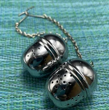 2 Stainless Steel Classic Tea Ball Infusers Strainers w Chains 1” Mini Sized