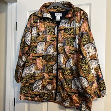 Rafael Womens Windbreaker Jacket Clocks Multicolor Zip Pocket Size M