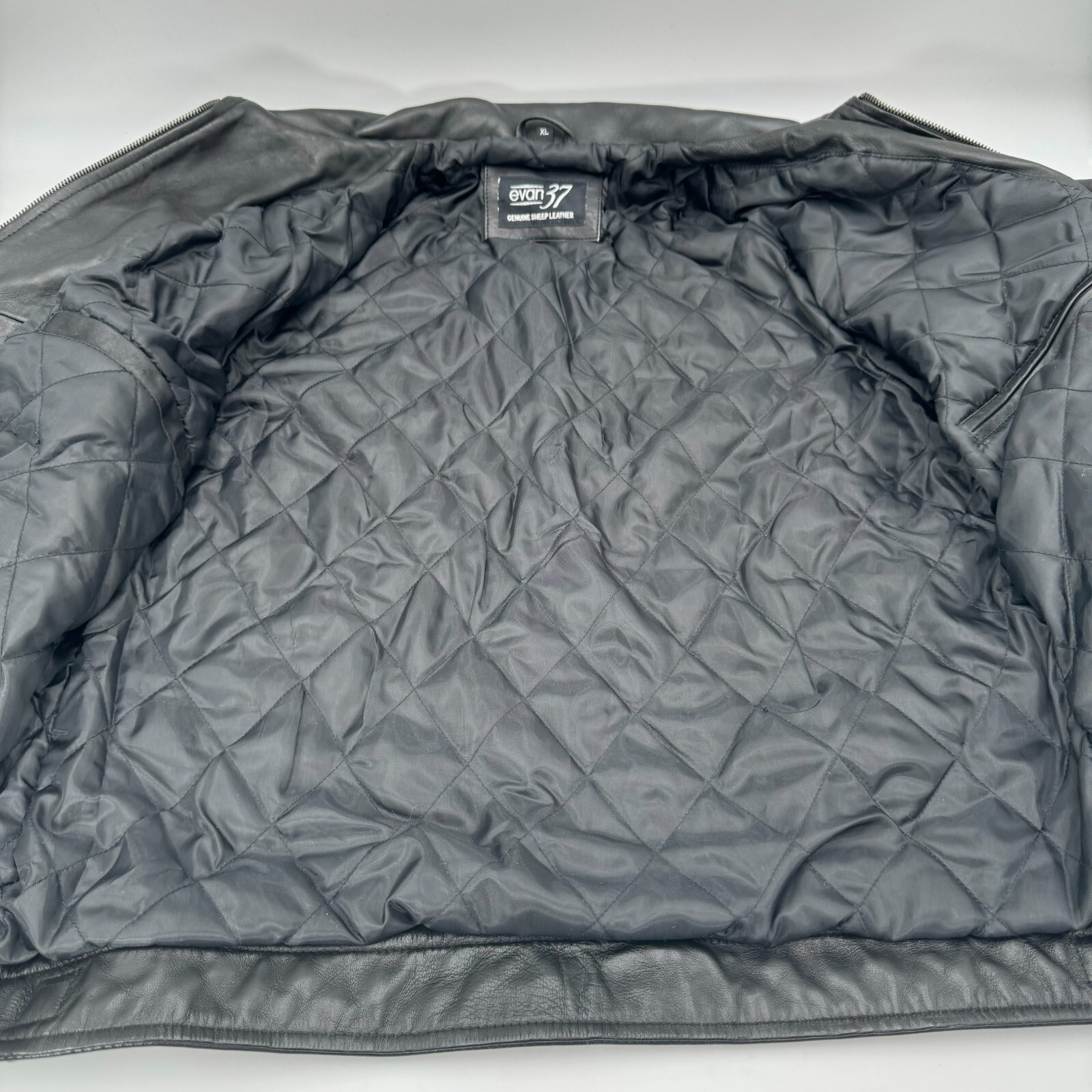 Evan37 Mens Genuine Sheep Black Leather Zip Jacket Motorcycle