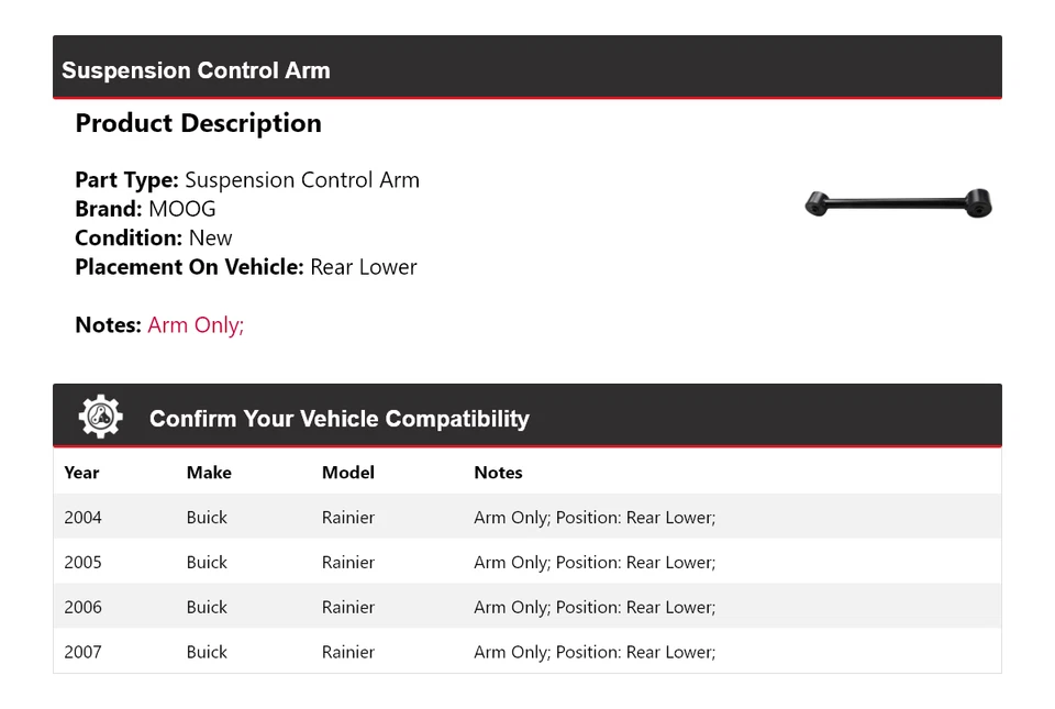 Brazo de control de suspensión inferior trasero MOOG 2004-2007 Buick Rainier 2004 2005 Foto 2 de 4