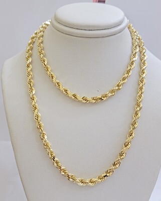 Real 14k Yellow Gold Rope Chain Necklace 5mm 18- 26 Inch Diamond Cut SOLID  14K
