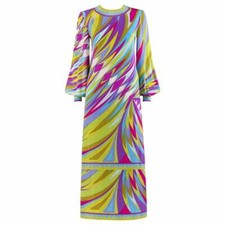 EMILIO PUCCI c.1960  s Multi-color Op Art Signature Print Silk Maxi Dress
