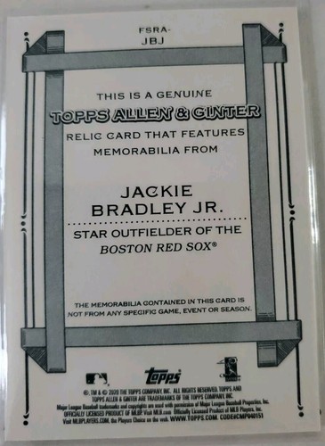 Bradley Jr. & Heyward 2020 Topps Allen & Ginter Jersey Relic Card memorabilia +1 - Picture 4 of 7