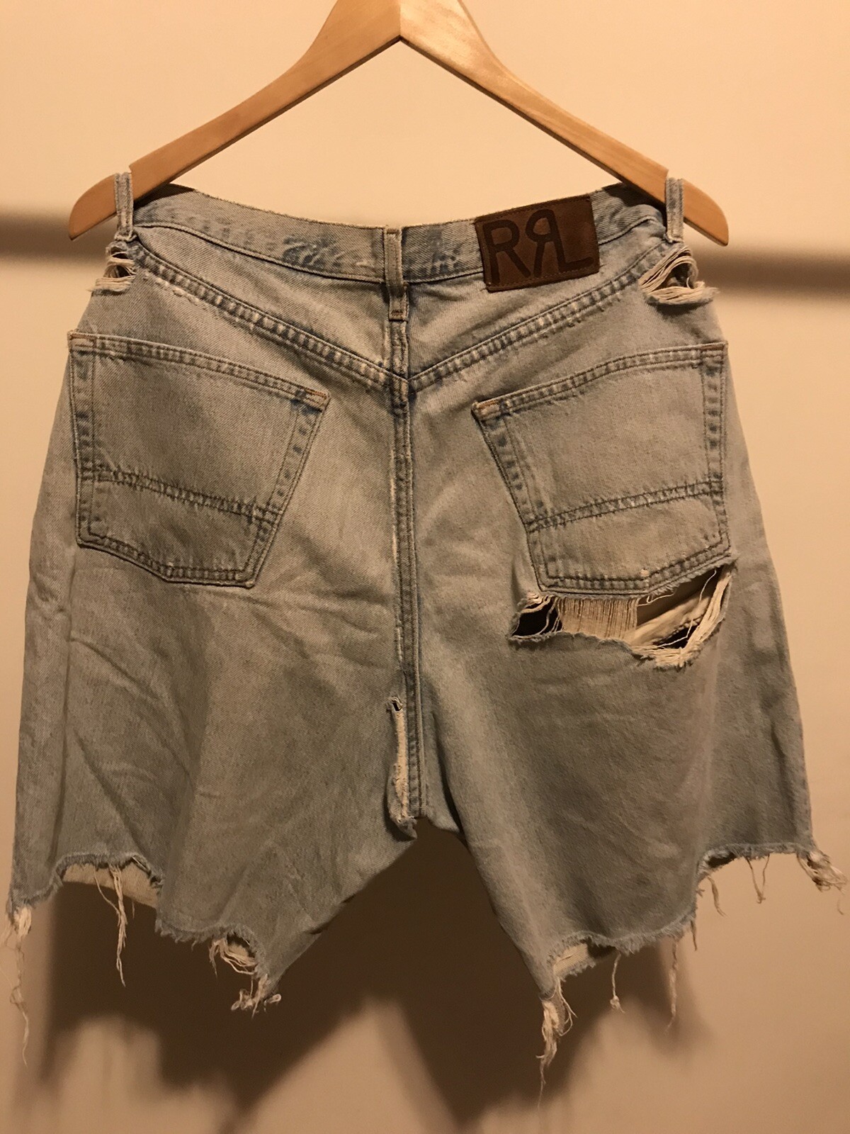 RRL Ralph Lauren Men’s Destroyed Denim Shorts Gem