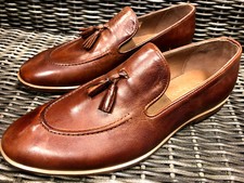 Designer Slipper Nut Brown Moccasin Handmade Leather Men's Shoes 40