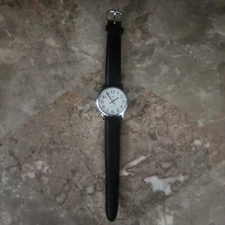 Timex Indiglo Wristwatch Silvertone Bezel White Face Black Band NOT WORKING