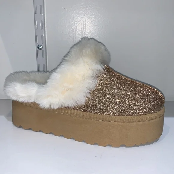 PANTOFOLA D’ORO Goldenr Ciabatta donna PIATTAFORMA ORO SCINTILLANTE slip on platform moda3011