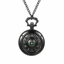 Vintage Pocket Watch Hollow Compass Case Pendant Necklace Quartz Analog Watch