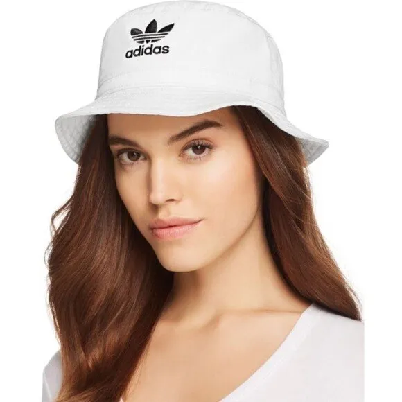NEW NWT Unisex Adidas White Black Logo Sumer Cotton Bucket Hat