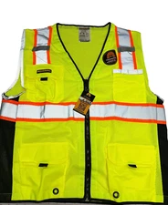 KwikSafety BIG KAHUNA Hi Vis Reflective ANSI PPE Surveyor  Safety Vest YELLOW LG