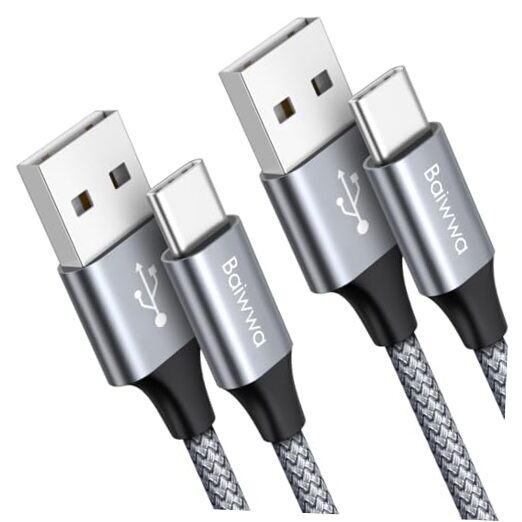 Fast Charging USB A to C Braided Cable 3ft 2-Pack Grey-image
