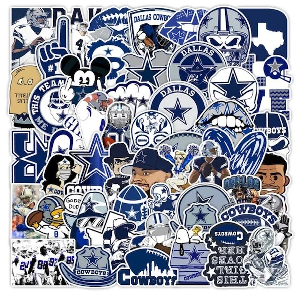 Dallas Cowboys Football 50 Pack Decal Stickers Non-Repeating Designs Glossy NFL