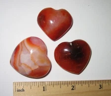 3 POLISHED SMALL NATURAL 1.1"-1.3" CARNELIAN AGATE CRYSTAL STONE HEARTS 55.2g *3