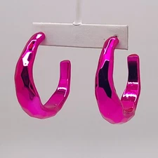 Chunky wide width style Metallic pink color Metal thick Hoop fashion Earrings