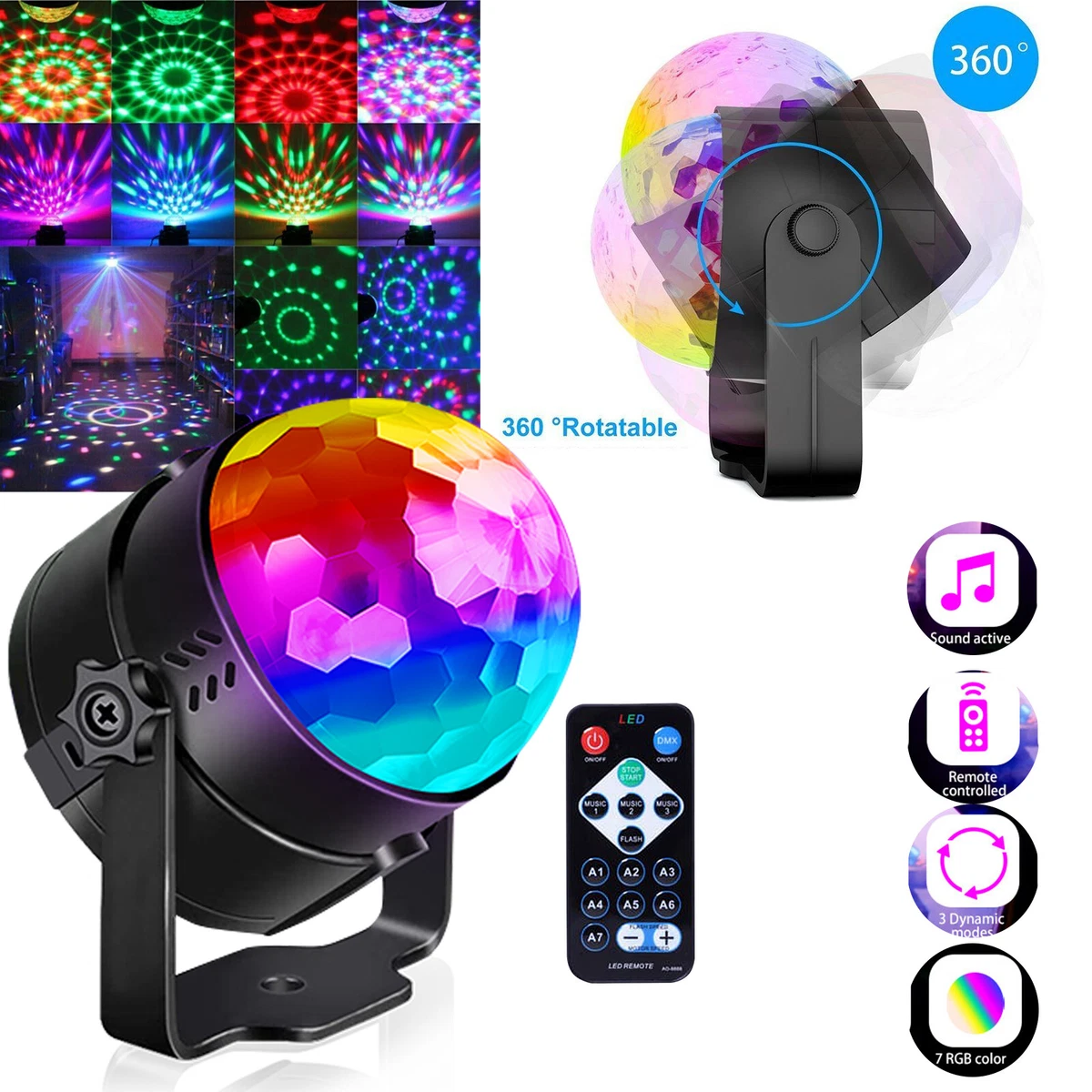 2 piezas LED RGB iluminación de escenario bola de discoteca efecto de luz luz luz DJ lámpara de fiesta
