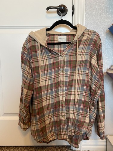 American Eagle Plaid Button Up Hoodie 