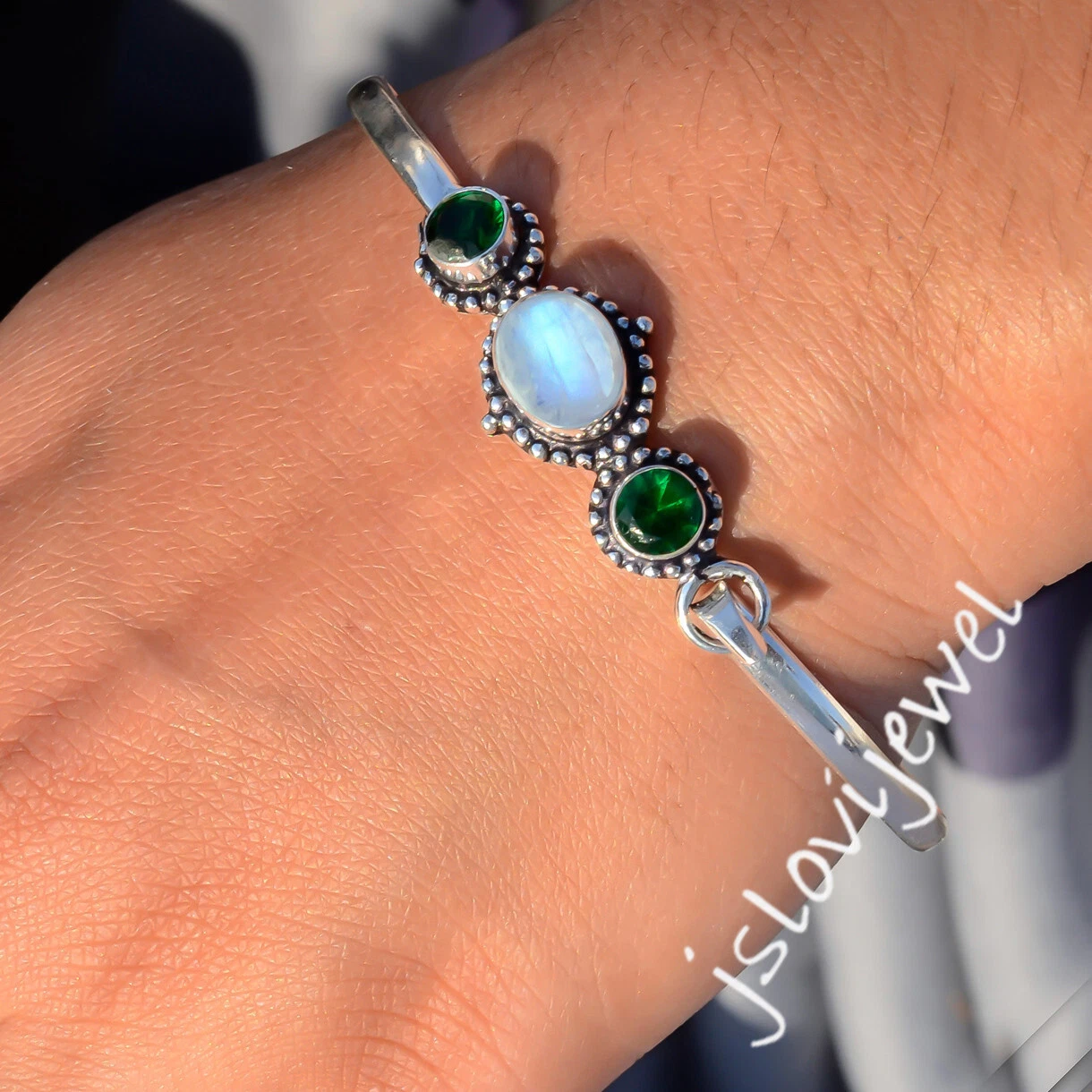 VALENTINO Braccialetto Pietra di Luna e Cromato Pietra Preziosa Argento Sterling 925 Delizioso Regalo