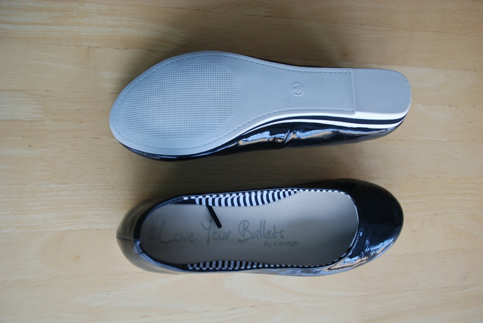 Ladies LOVE YOUR BALLETS slipon black patent ballet pumps by