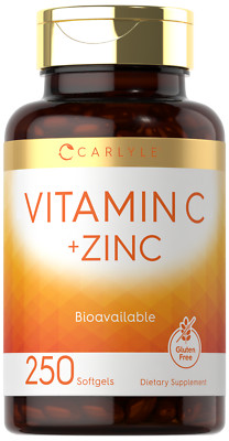 Vitamin C with Zinc | 280mg | 250 Softgels | Non-GMO, Gluten Free | by Carlyle