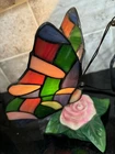 Vintage Butterfly Tiffany Style Stained Glass Table Accent Lamp Night Light