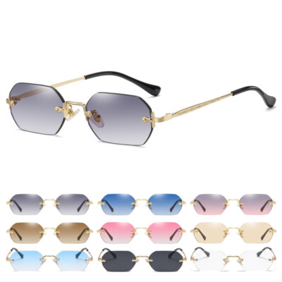 Rimless Rectangle Sunglasses Retro Vintage Frameless Square Glasses UV s-l400.jpg main image 3