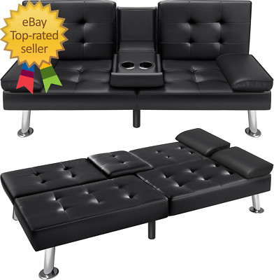 Futon Sofa Bed Modern Faux Leather Couch Bed Convertible Folding Recliner