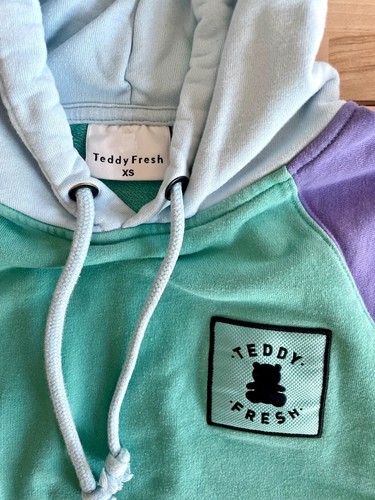 Teddy Fresh Unisex Teal Pink Purple Light Blue Colorblock Hoodie size XS - Picture 2 of 5