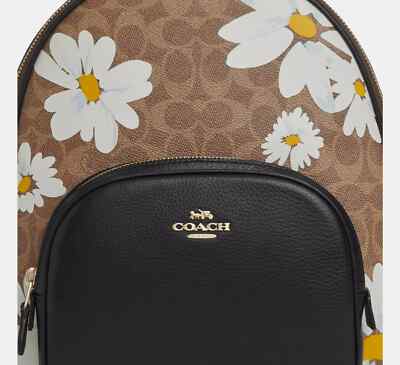 Coach Court Tan Floral Print Signature Coated Canvas & Leather