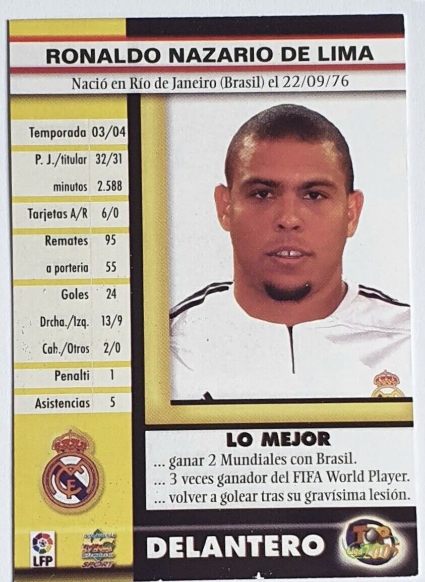 2004-05 Ronaldo Nazario Real Madrid #94 Mundicromo Top La 2004-05 Ronaldo Nazario Real Madrid #94 Mundicromo Top La