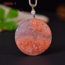 Peachblossom Landscape Temple Jade Pendant Energy Stone Amulet Necklace 1X