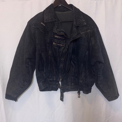 Van Gogh Co Jeans Denim Jacket Women s Medium Dark Wash Moto Style Vintage
