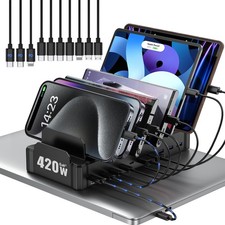 420W 10-Port Fast USB Charging Station for Multiple Devices, Black