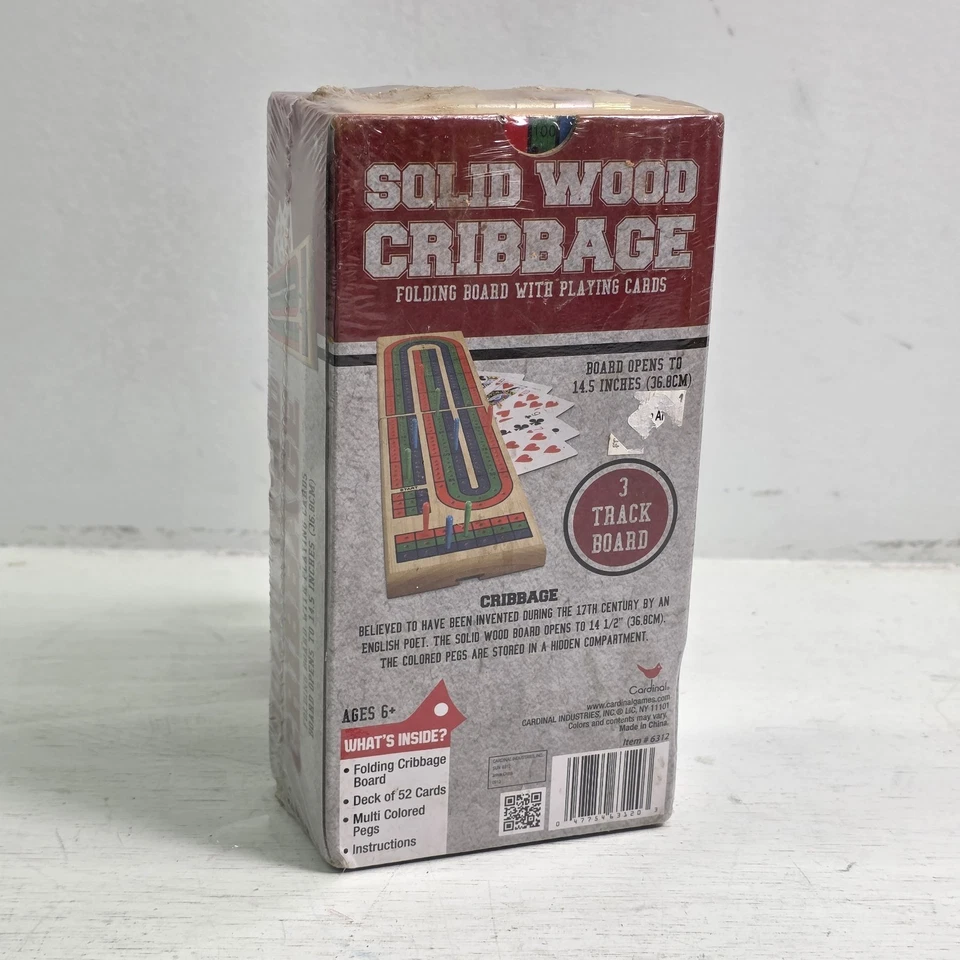 New Solid Wood Cribbage Set Folding 3 Track Board with Playing Cards Cardinal - Image 2 of 3