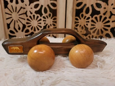 Vintage Jaguar Wooden 4 Wheel Manual Body Massage Roller Stick - Image 1 of 4