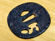 Tsuba 75x73mm Antique Japanese Sword Guard Vintage Metal Rare Authentic