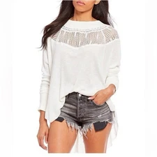 Free People Spring Valley Lace Detail Waffle Knit Henley Size Small