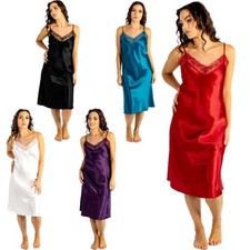 Sexy Silky Shiny Satin Lace Chemise Slip Nightie Nightshirt Nightdress PLUS SIZE