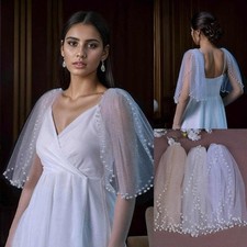 Pearls Beads Wedding Dress Topper Jacket for Bride Long Sleeves Plus Size Custom