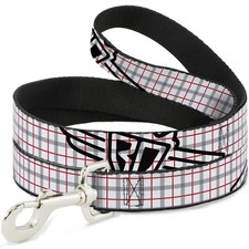 Dog Leash 6-FEET BD Plaid White/Gray/Red