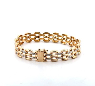 7'' Ross Simons 925 Sterlingsilber Gold Vermeil Diamant Ziegelschicht Armband 24g