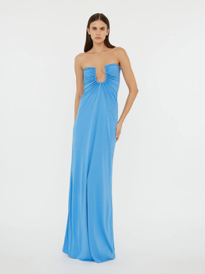 BNWT Christopher Esber Boston Blue Arced Palm Strapless Dress - Size 12 AU/8 US
