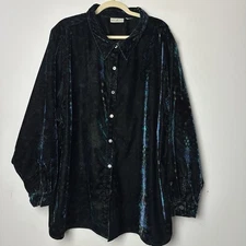 Vtg White Stag Velvet Button Up Top Tunic Paisley Y2K 90s Holiday Whimsigoth 3X