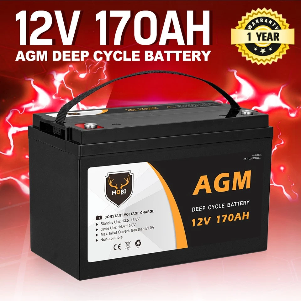 170AH 12V AGM Deep Cycle Battery Golf Cart Buggy Camping Scooter Solar Battery