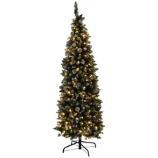 6ft Prelit Christmas Tree Flocked Artificial Xmas Tree with 250 LED Lights