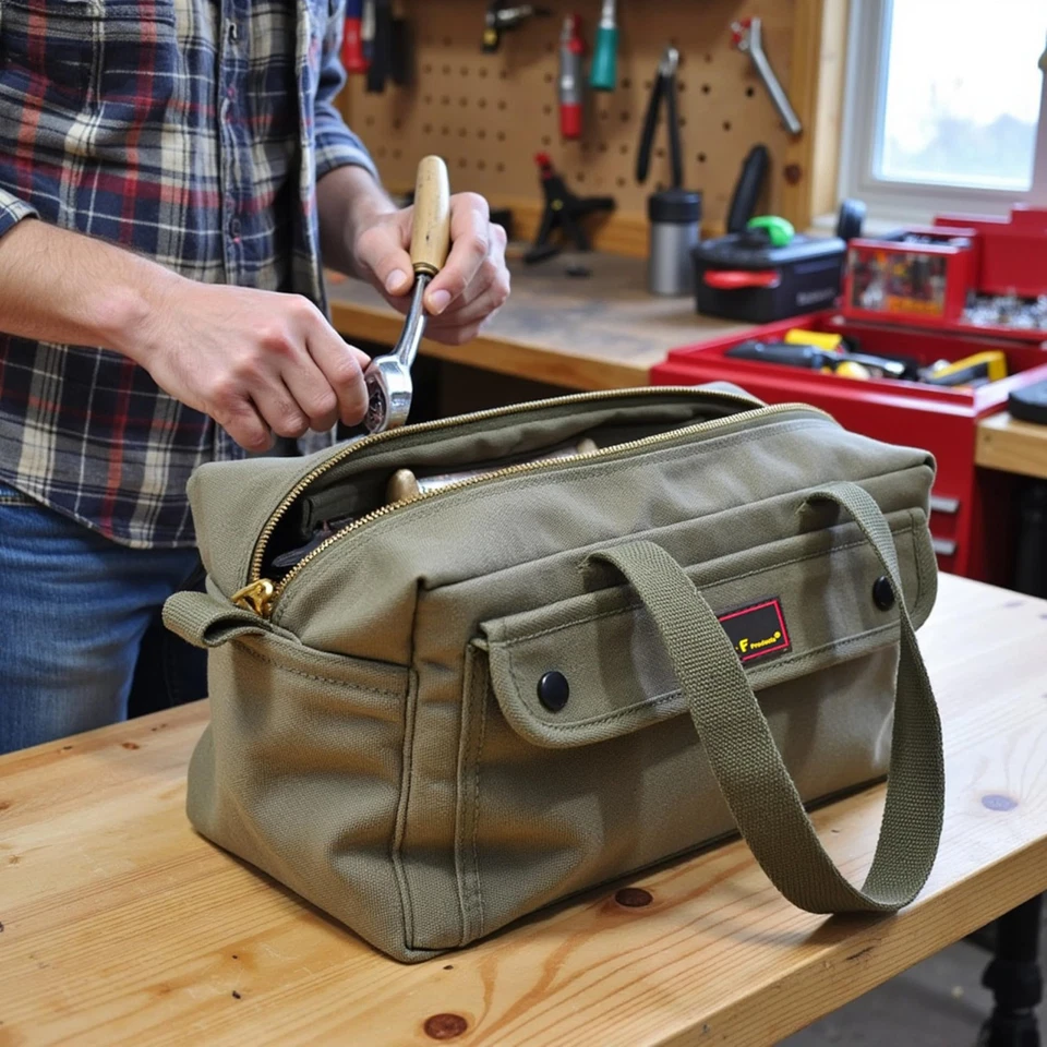 Waxed Canvas Military Duffle Bag, Water-Resistant, Adjustable Strap, Double Z... - Image 2 of 4