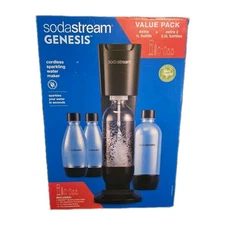 New G100 SodaStream Genesis Value Pack Sparkling Water Maker + CO2 + 4 Bottles
