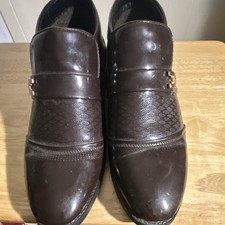 Brown Monk Strap Dress Shoes Buckle Metal Logo Synthetic Men's Size 15