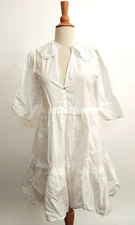 Zara NWT White Cotton Dress XS Eyelet Peter Pan Collar Puff Sleeve Cottagecore