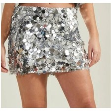 Altar'd State Silver Sequin Mini Skirt Metallic Party Size Med